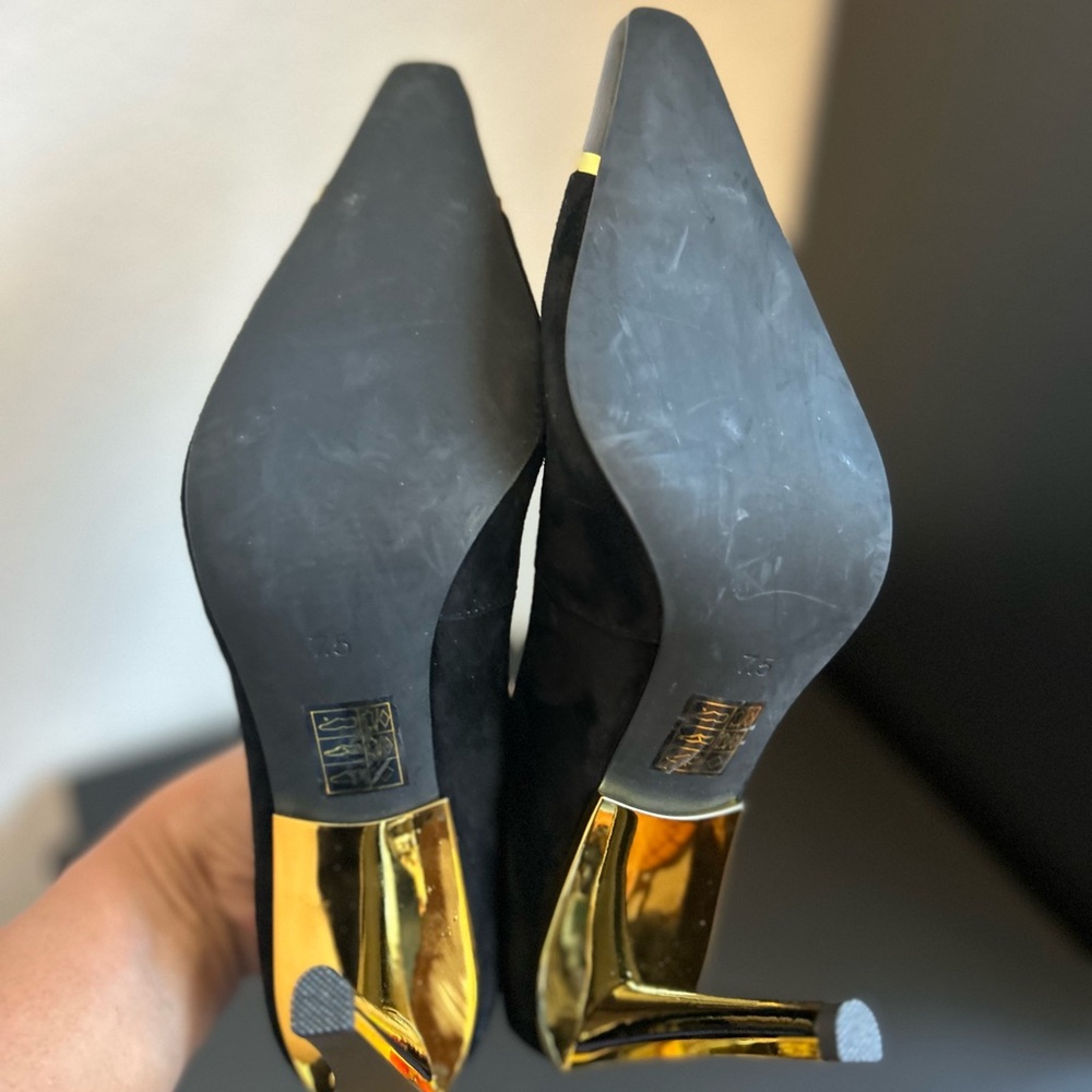 Jeffrey Campbell Conspiracy Cap Toe Pump Metallic Gold Black Suede Size 7.5 - Picture 9 of 10